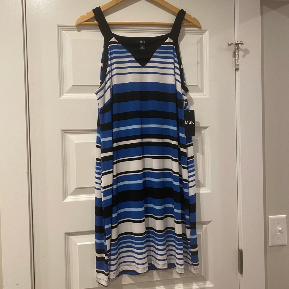 MSK Striped Blue, White and Black Shift Dress in Size Large - Picture 7 of 16